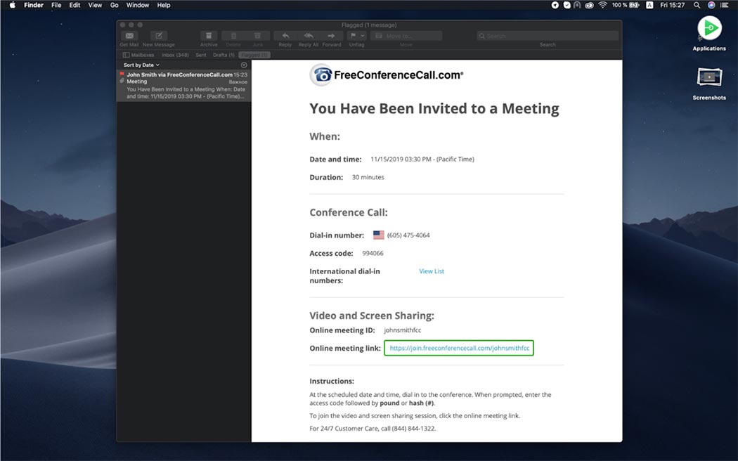 Huddle.Team online meeting invite screen